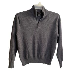 Joseph A Bank Mens Gray 100% Italian Merino Wool 1/4 Zip Pullover Sweater Size L